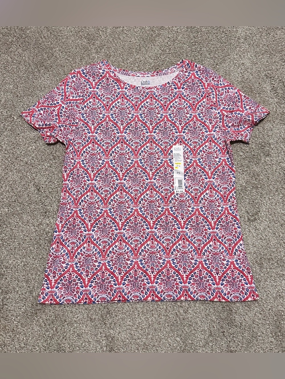 croft & barrow Red and Blue Patterned Short Sleeve Tee
